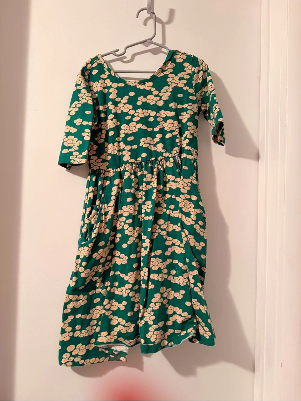 Hanna Andersson Green Floral 3/4 Sleeve Dress — Size 8 / 130